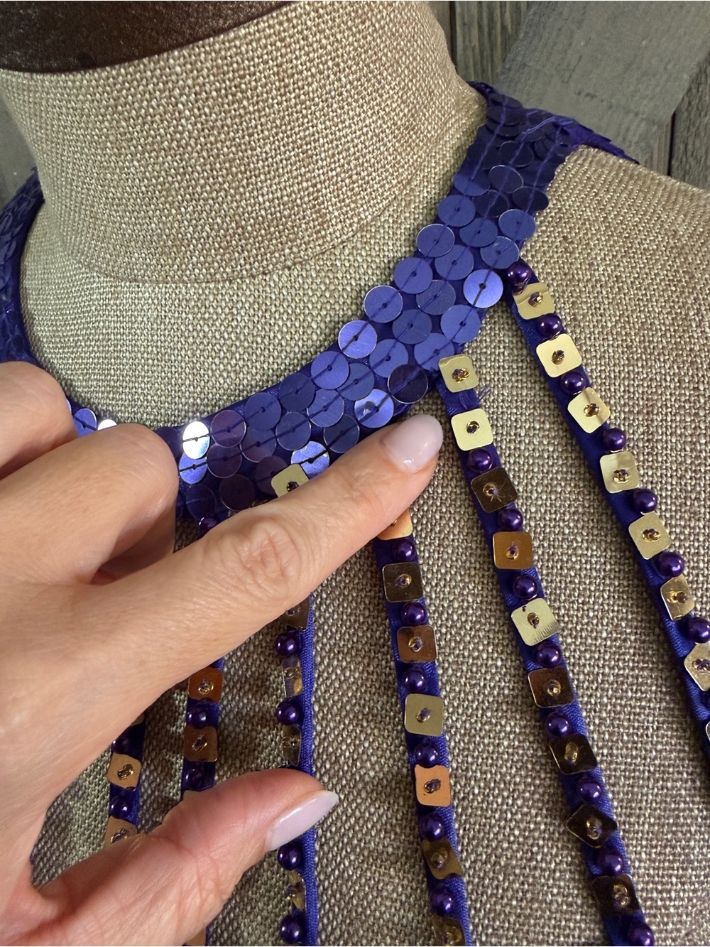 Vintage Niteline Sequin Gown Purple Blue Beaded Cage Neck Y2K Formal Glam Gala 6 - Picture 16 of 16